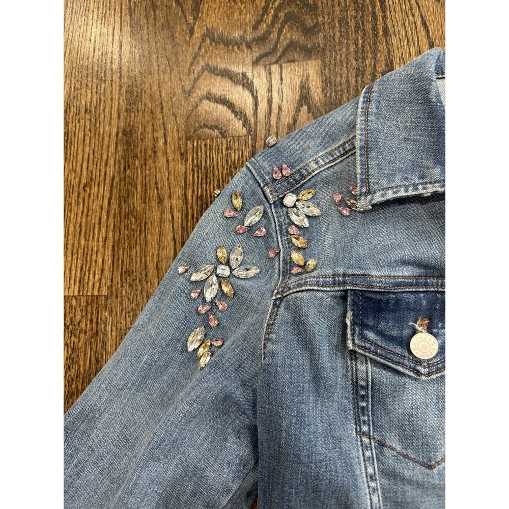 Women's Express Studded Distressed Denim Jacket Size S - Picture 2 of 12